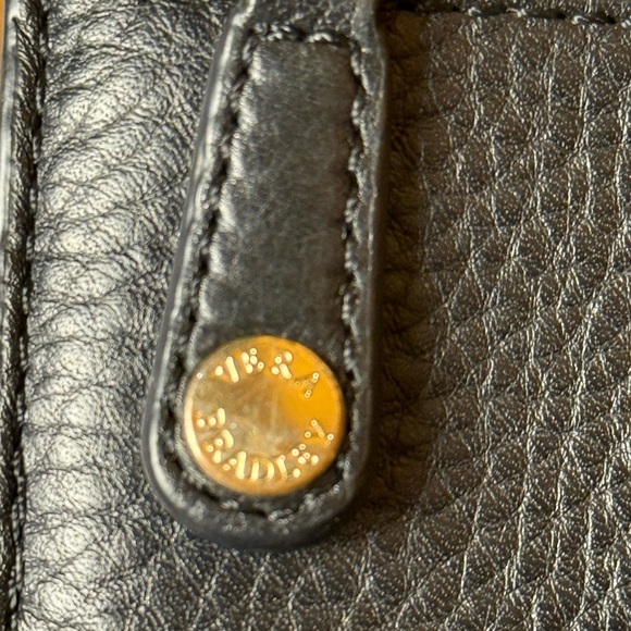 Vera Bradley Black Pebbled Leather Studded Wallet Leopard Print Interior 4”x7” - Picture 9 of 10